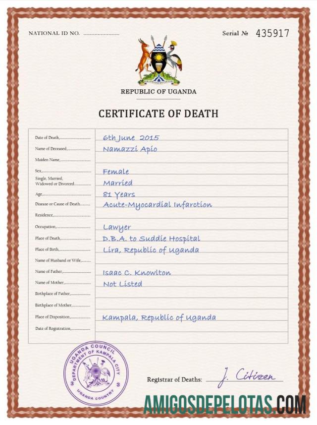 Para baixar modelo PSD de certidão de óbito de registro vital de Uganda